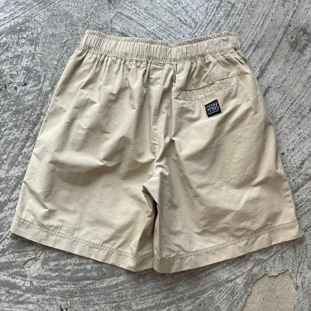 Neutral Beige Elastic Waist Shorts - Picture 2 of 4